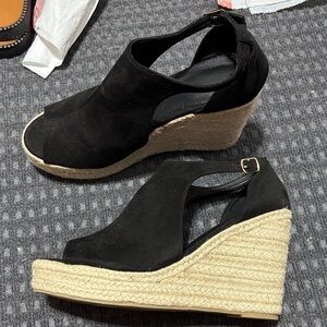 Black Espadrille Wedge Sandals